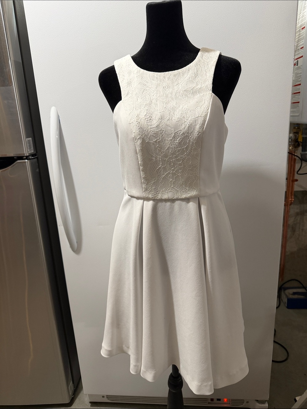 BCBG Generation Elegant White Lace-Bodice A-Line Dress